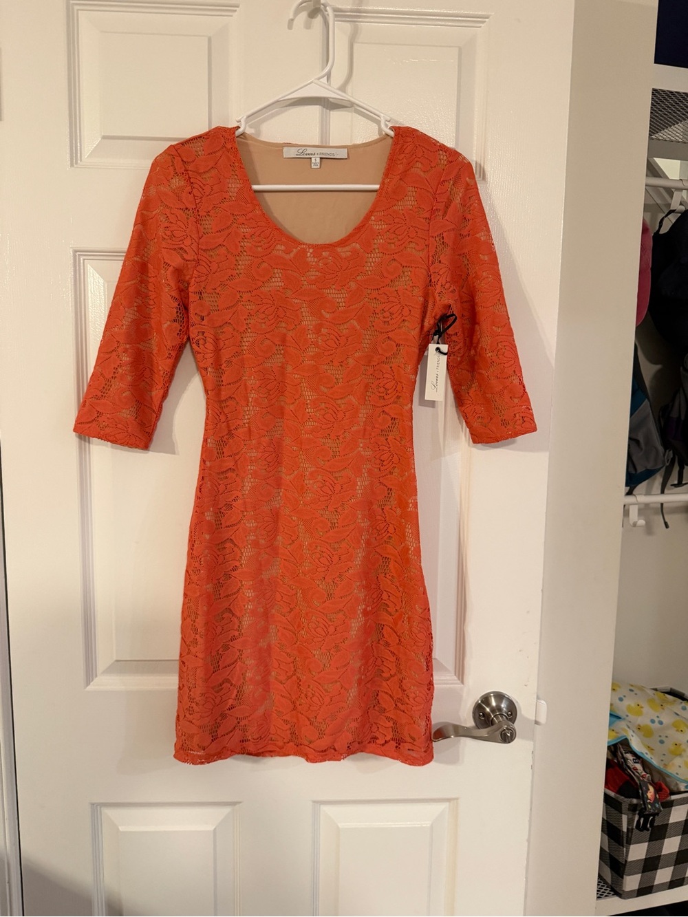 Lush Orange Lace Scoop-Neck Dress